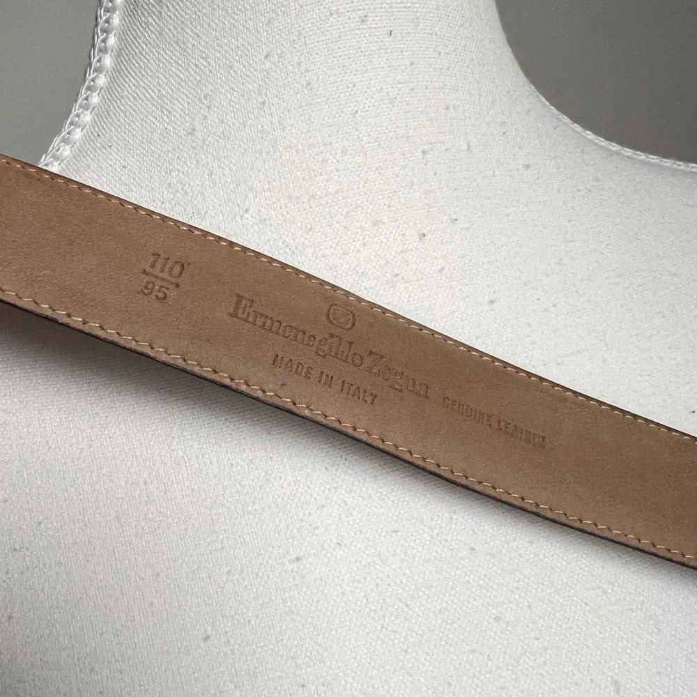 Vintage Ermenegildo Zegna Tooled Leather Belt Brown Womens Gold Buckle Cognac